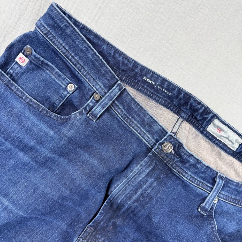 Adriano Goldschmied Men Jeans 38x33 Everett Slim Straight Blue Denim 360 Whisker